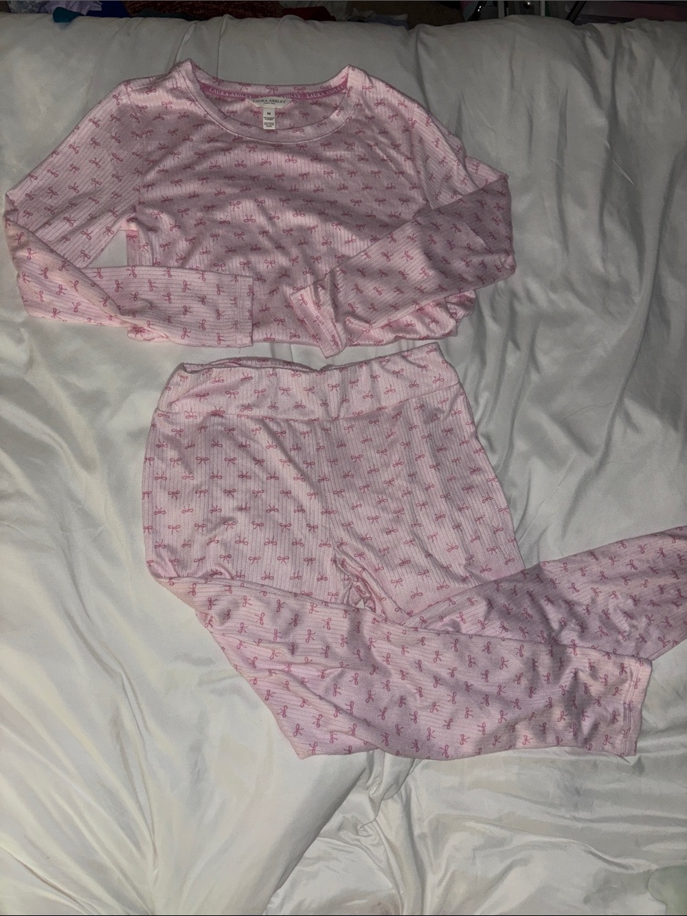 Laura Ashley Pink Bow-Print Long Sleeve Pajama Set
